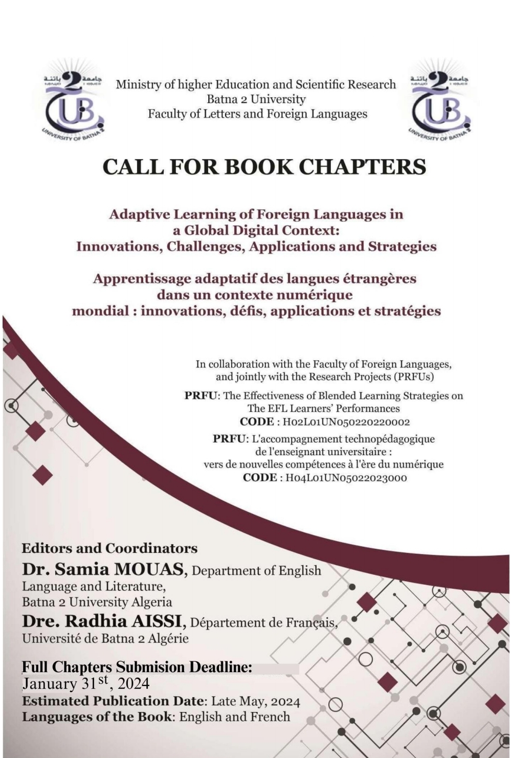 call for book chapters Department of English Language and Literature